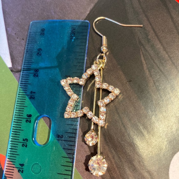 Silver Tone Long Stars Earrings - Picture 3 of 3